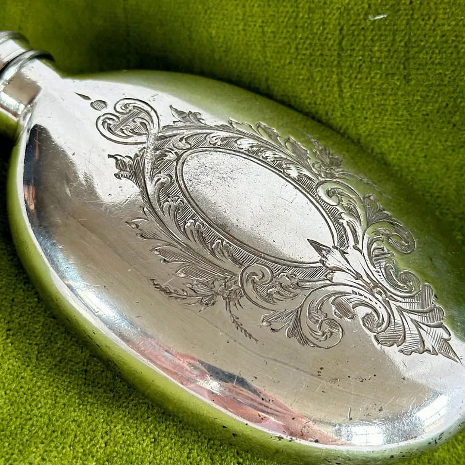 Engraved Antique Silver Flask image