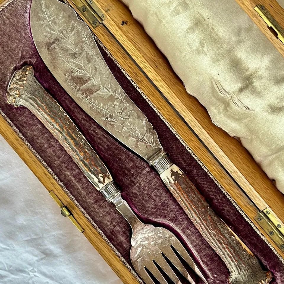 Antique Sterling Silver Fish Servers image