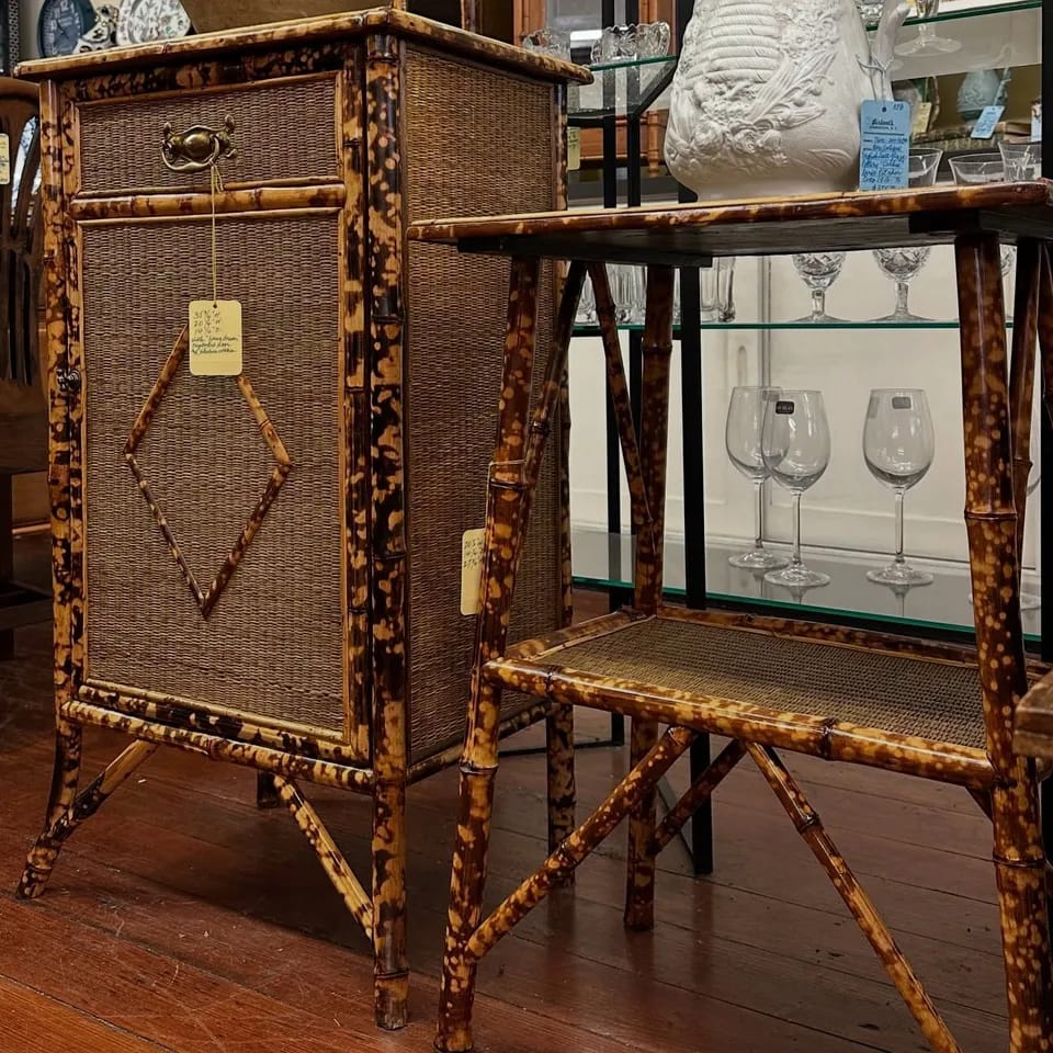 Antique Tiger Bamboo & Cane Cabinet image