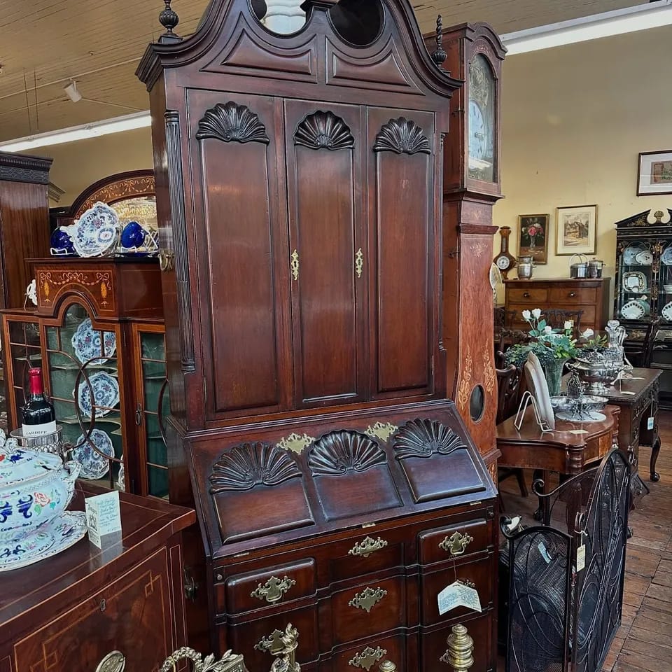 Antique Secretary Bookcase with Shell Carving image
