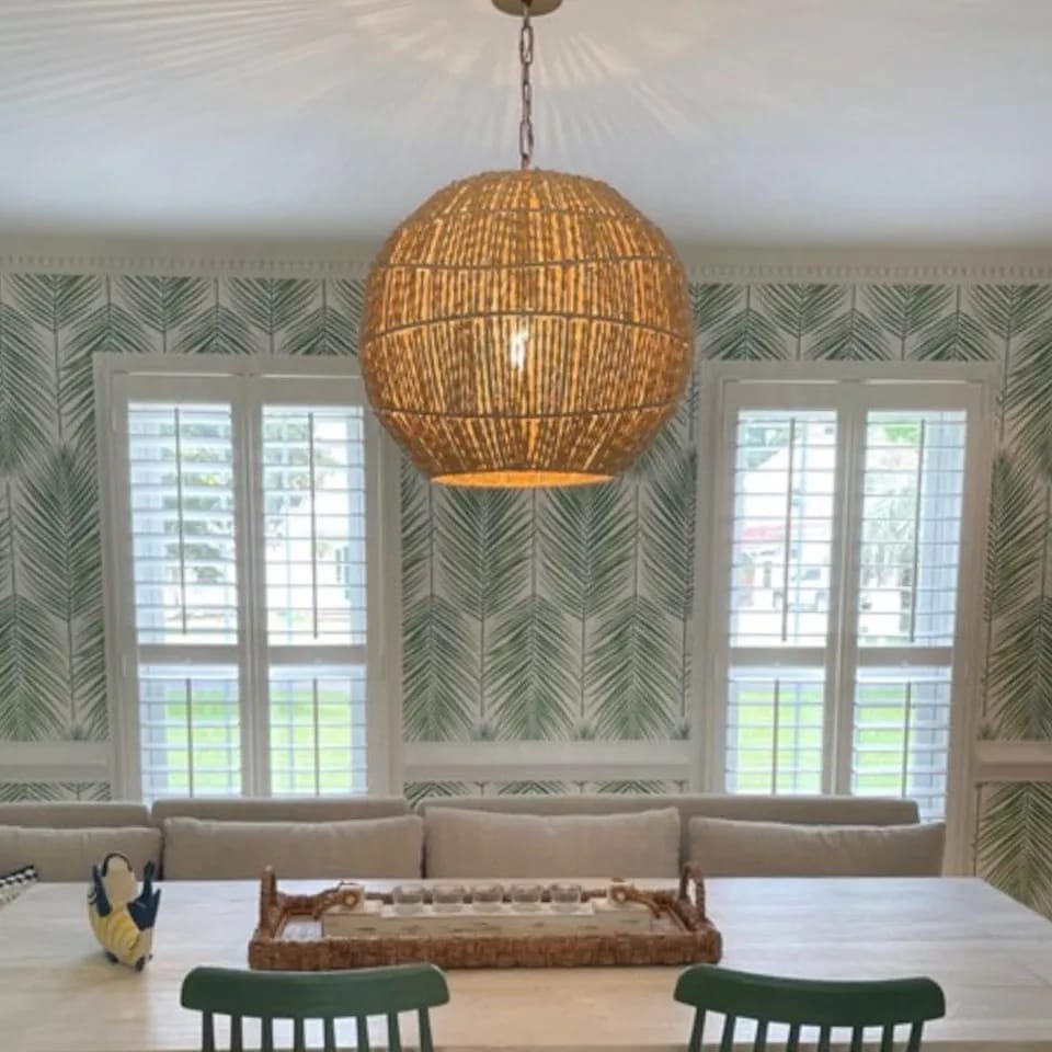 Coastal Woven Rattan & Brass Pendant Light image
