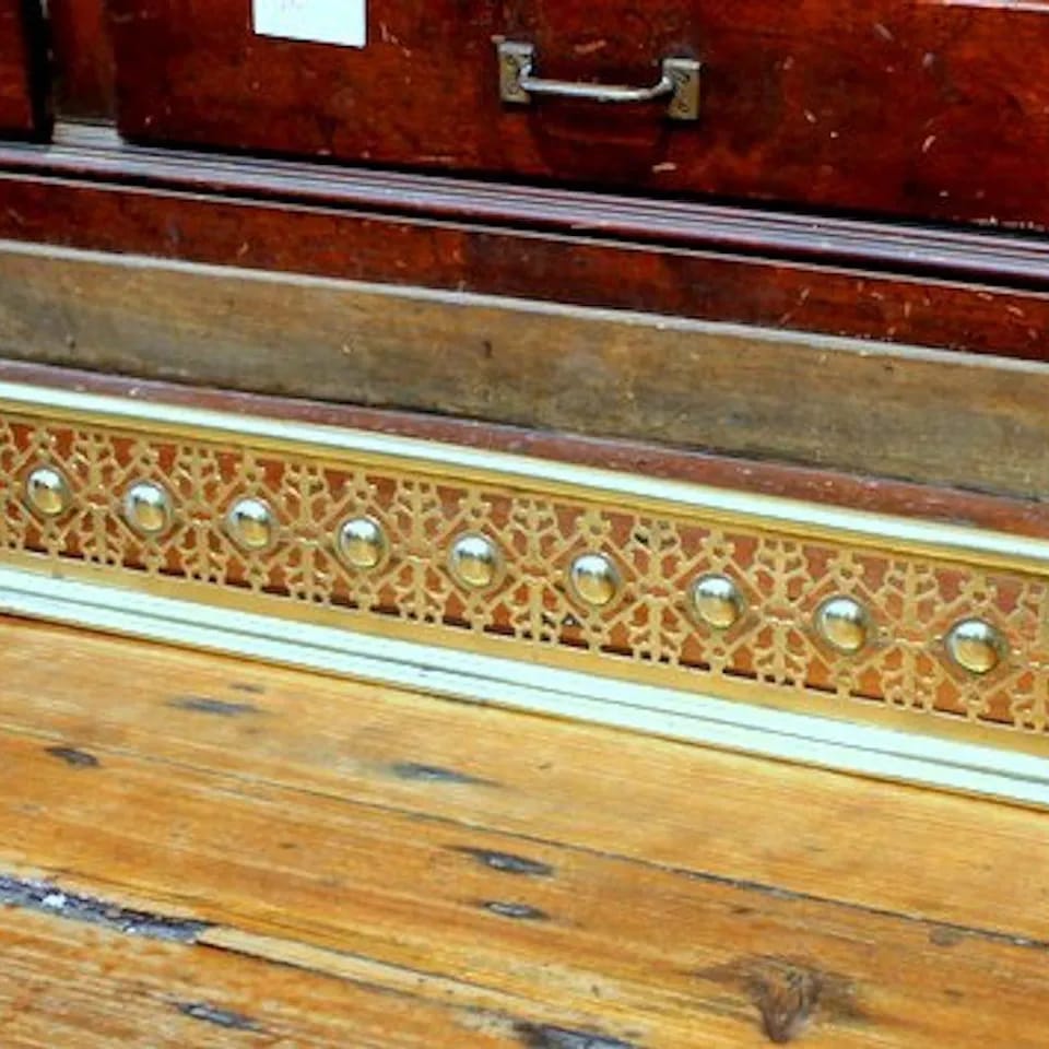 Antique English Pierced Brass Fireplace Fender image