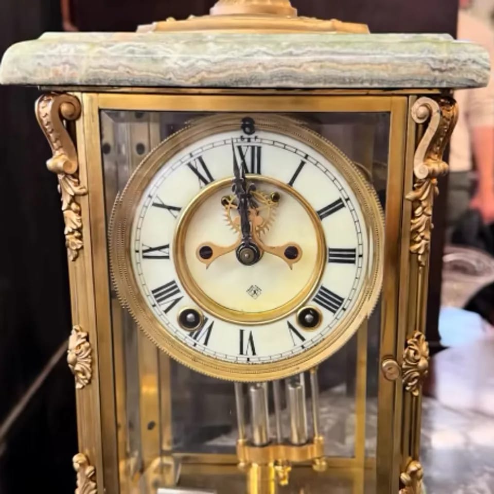 Antique Four-Glass Mantel Clock with Onyx image